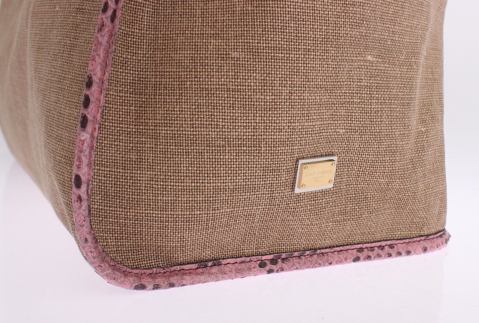 Pink Python Snakeskin Linen Hand Shopping Tote Bag