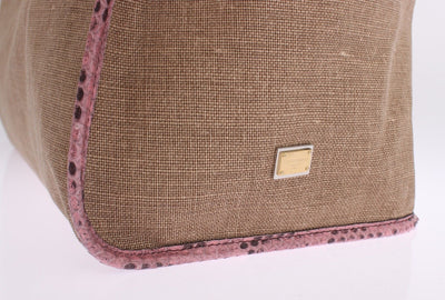 Pink Python Snakeskin Linen Hand Shopping Tote Bag