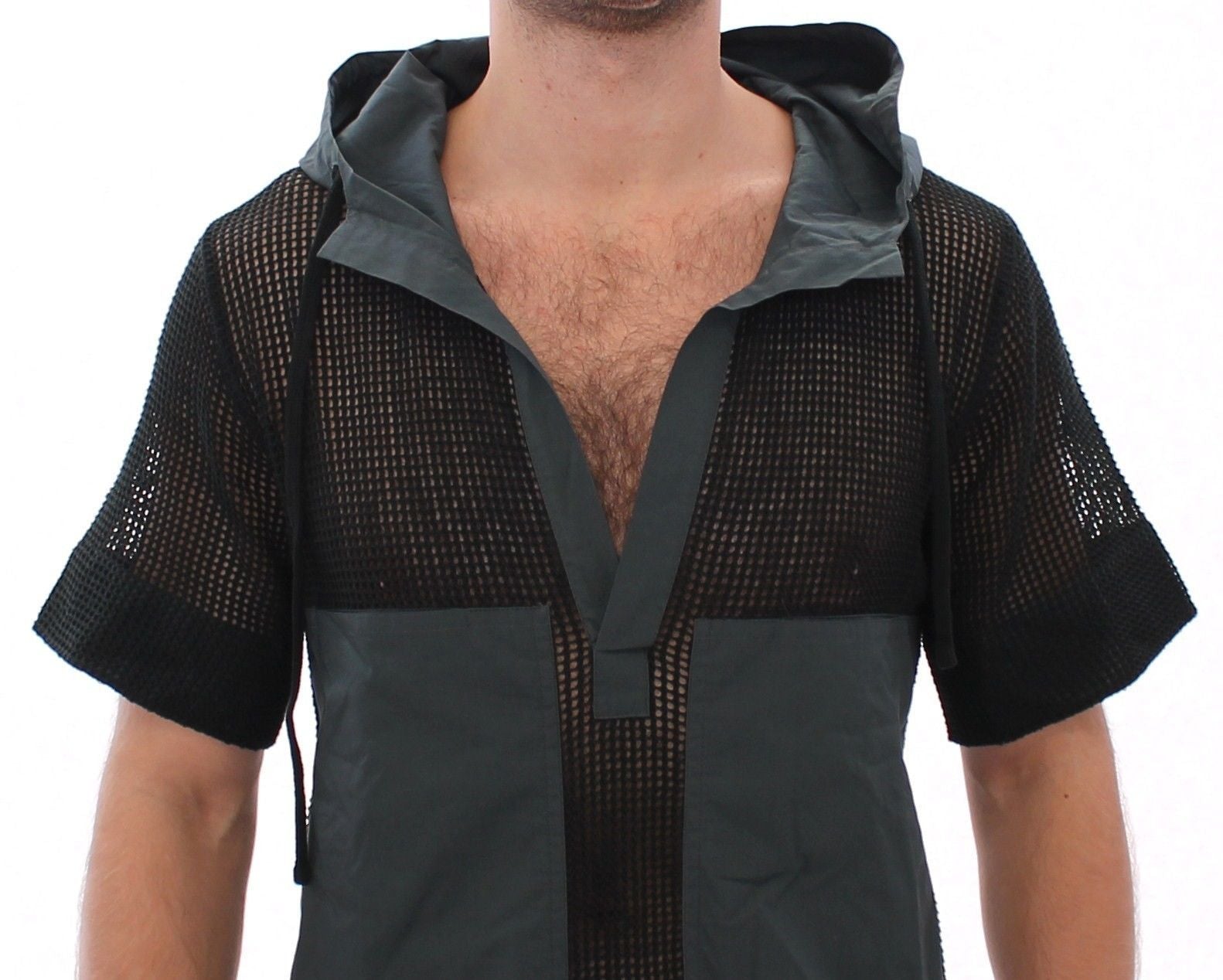 Black Runway Nets Knitted Hooded T-shirt