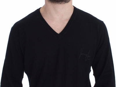 Black Wool V-neck Pullover Sweater