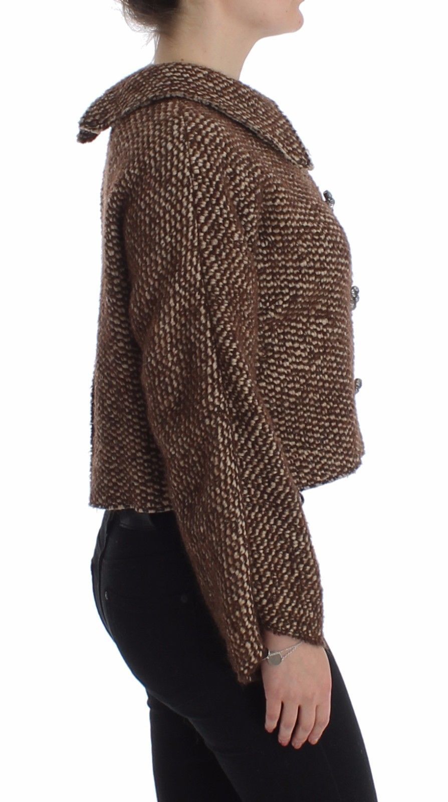 Brown Wool Tweed Crystal Jacket Coat