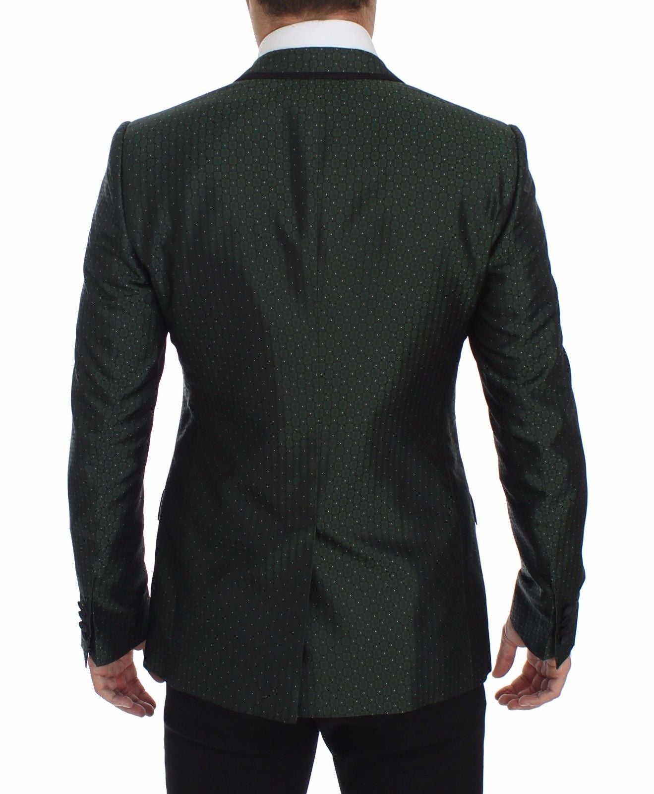 Green Slim Fit Silk Two Button Blazer