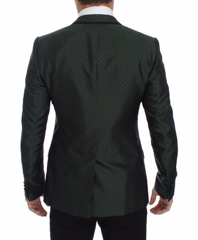 Green Slim Fit Silk Two Button Blazer