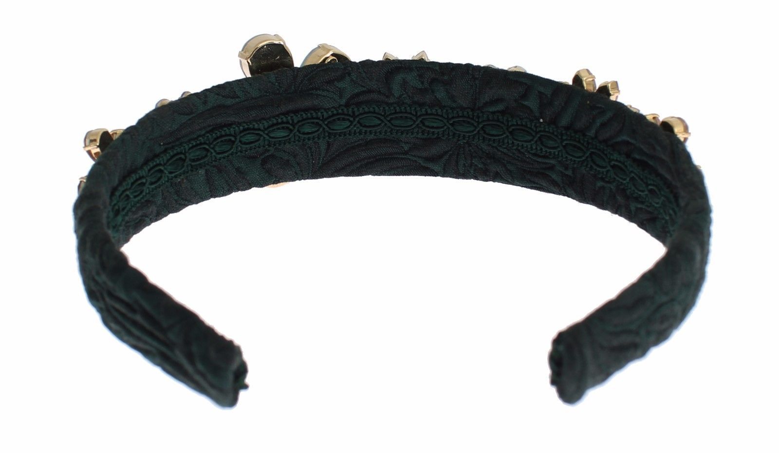 Green Brocade Gold Crystal Floral Headband Hair Diadem