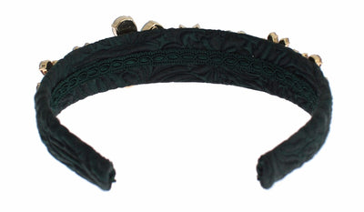 Green Brocade Gold Crystal Floral Headband Hair Diadem