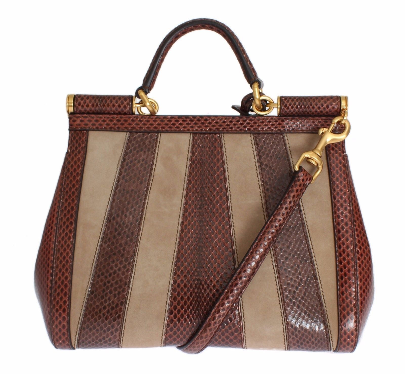 Purse SICILY Satchel Brown Beige Leather Snakeskin Handbag