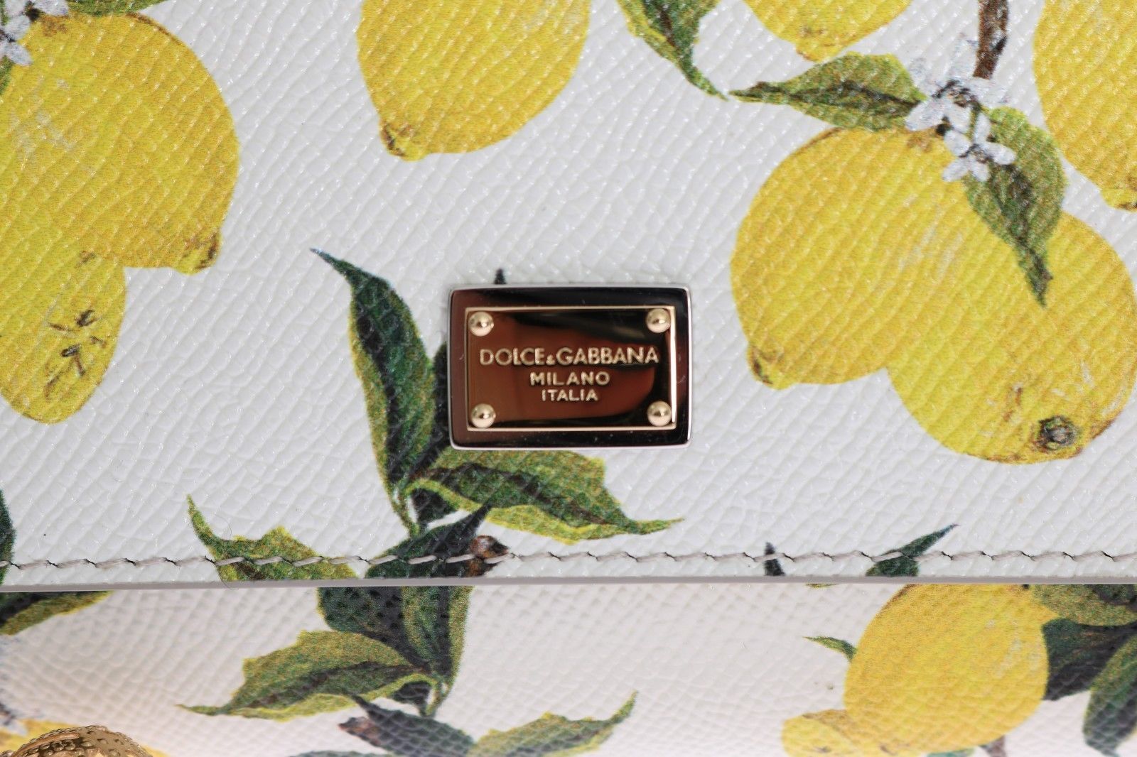 Purse SICILY Satchel White Lemon Print Leather Shoulder Clutch