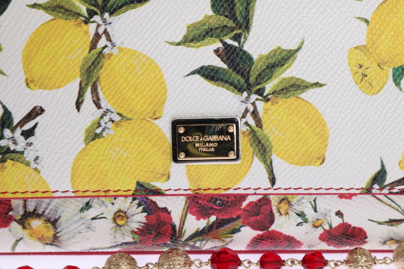 Purse SICILY Satchel White Lemon Print Leather Clutch