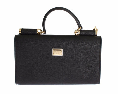 Purse VON Black Leather Crystal Carretto POM POM