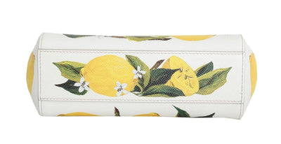 MISS SICILY Satchel White Lemon Print Leather Handbag
