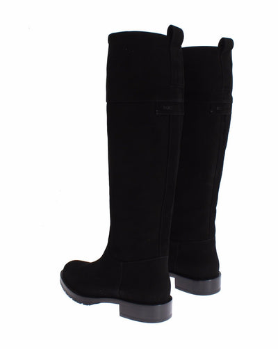 Black Suede Goatskin Flat Boots