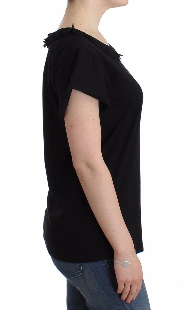 Black Cotton Short Sleeved Top