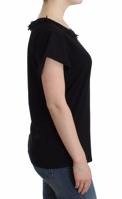 Black Cotton Short Sleeved Top