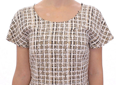 Beige shift bouclé-tweed dress