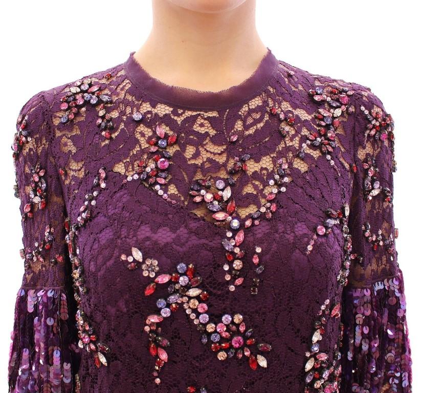 Purple floral lace crystal embedded dress
