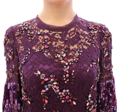 Purple floral lace crystal embedded dress