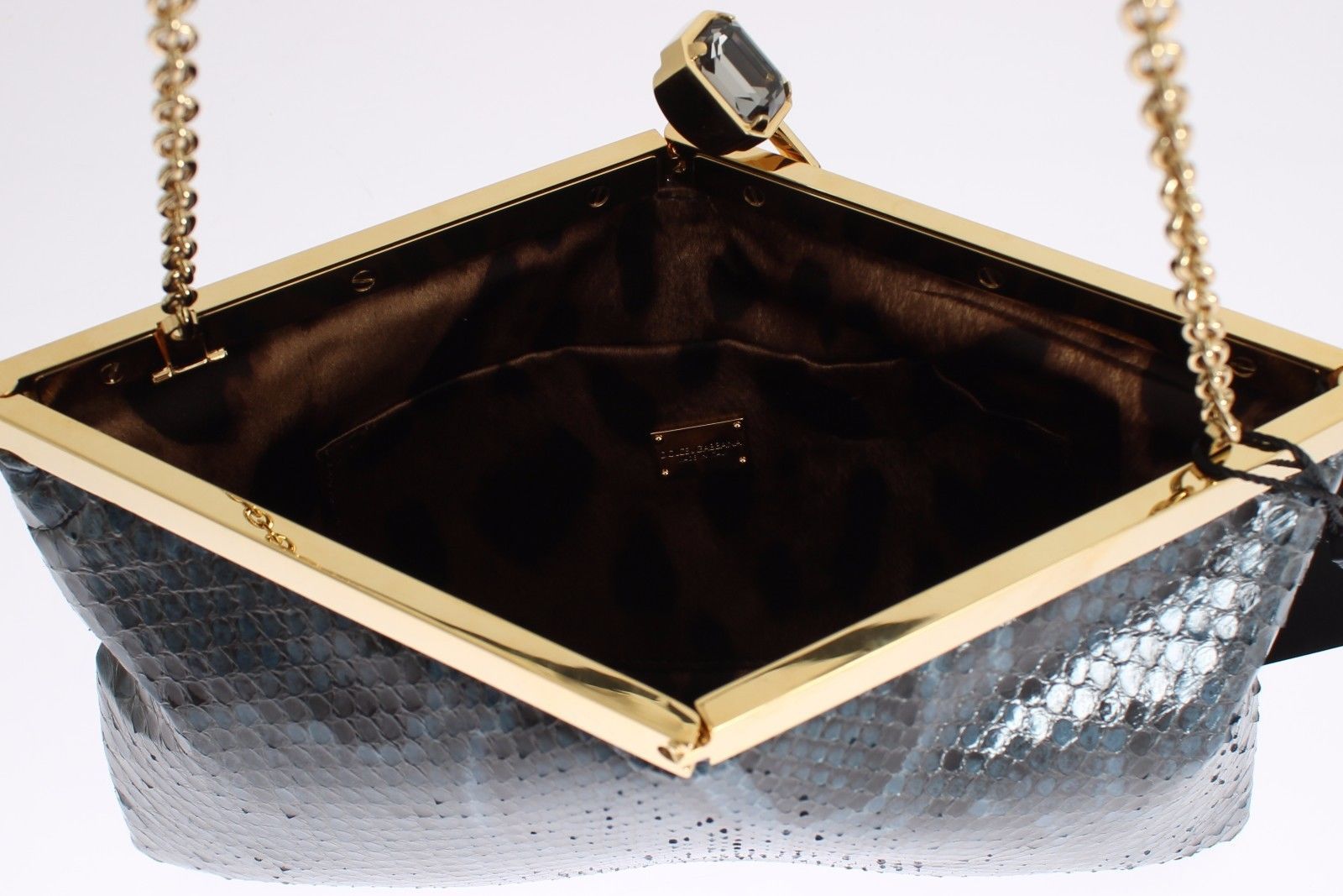 Bag Blue Python Snakeskin Shoulder Crystal Clutch