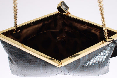 Bag Blue Python Snakeskin Shoulder Crystal Clutch