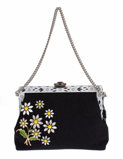 Purse VANDA Black Brocade Floral Crystal Clutch