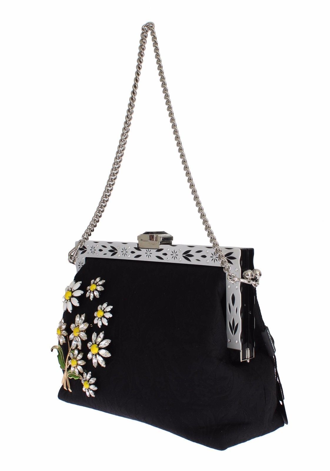 Purse VANDA Black Brocade Floral Crystal Clutch