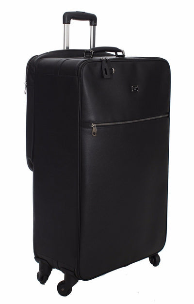 Luggage Bag Black Leather Travel Suitcase Trolley