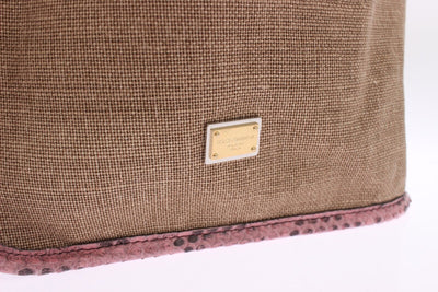Pink Python Snakeskin Linen Hand Shopping Tote Bag