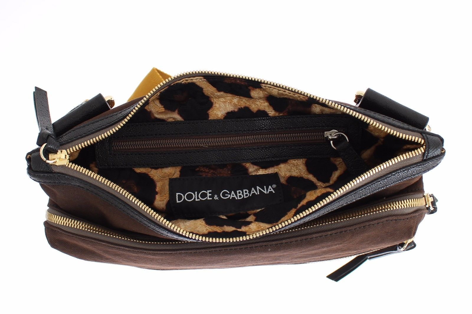Brown Denim Leather Crossbody Shoulder Bag