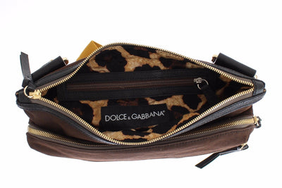 Brown Denim Leather Crossbody Shoulder Bag