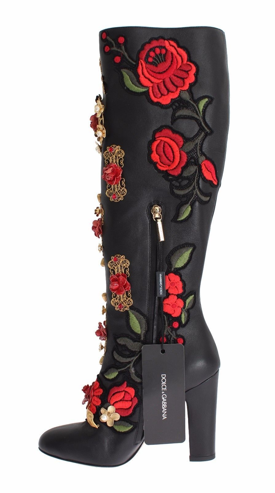 Black Red Roses Crystal Gold Heart Leather