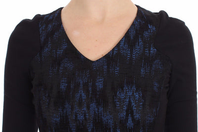 Blue Black Sleeve Mini Sheath Dress