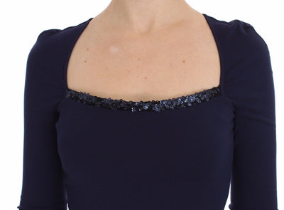Blue Long Sleeve Mini Sheath Dress