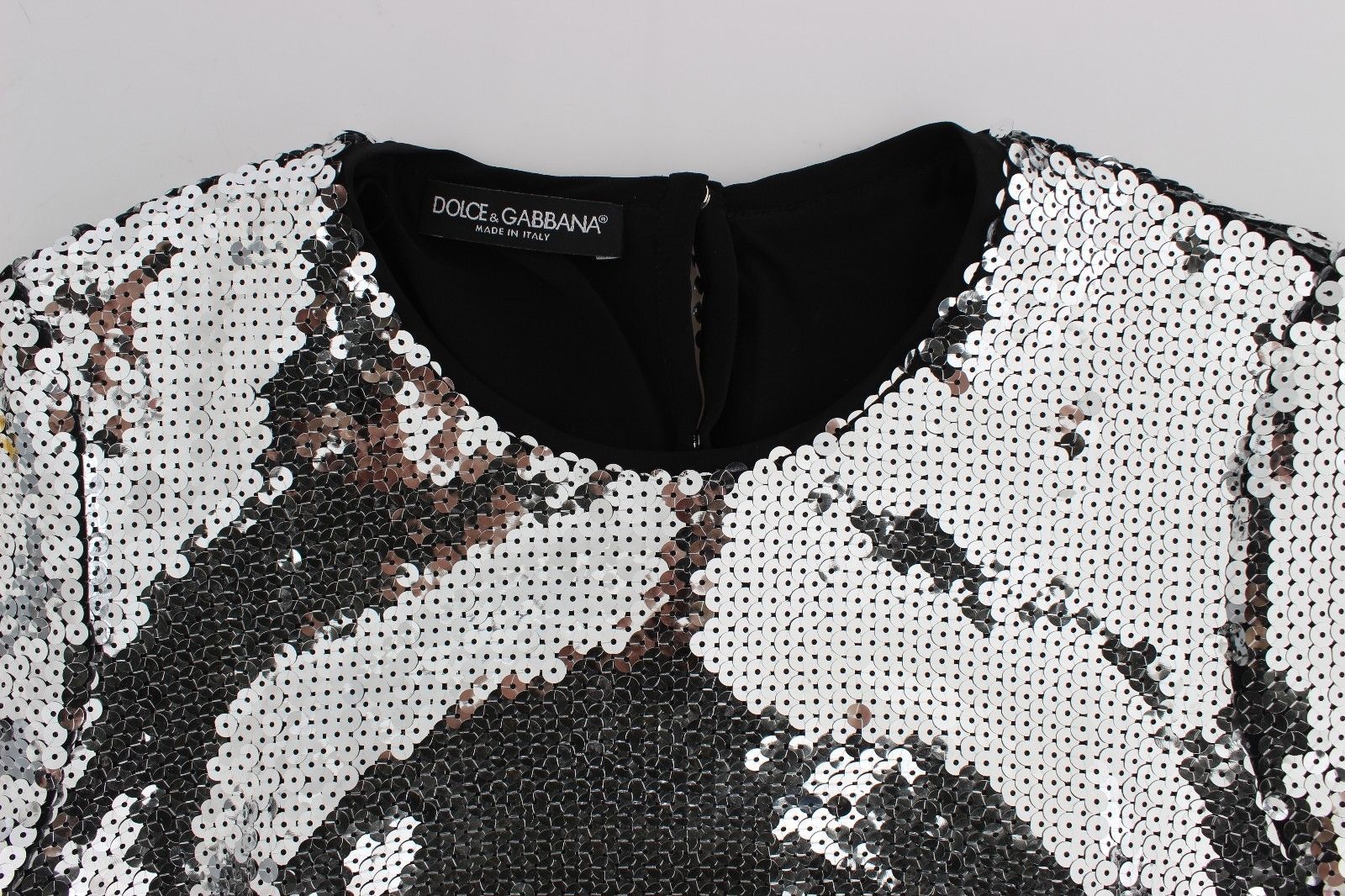 Blouse T-shirt Top Silver Sequined Crewneck