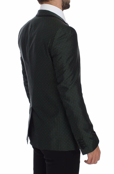 Green Slim Fit Silk Two Button Blazer