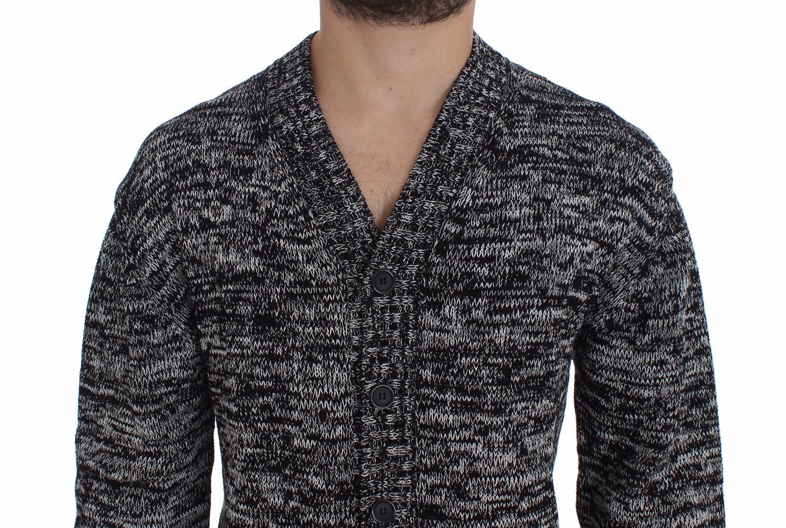 Sweater Black Cotton Silk Knitted Cardigan