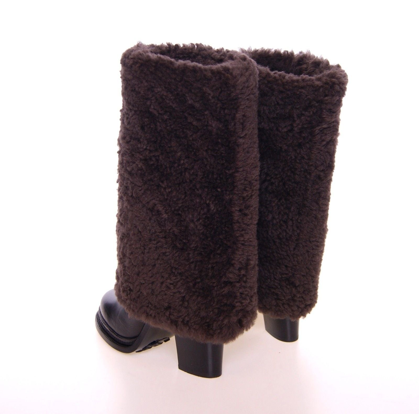 Brown Black Leather Shearling Boots Shoes
