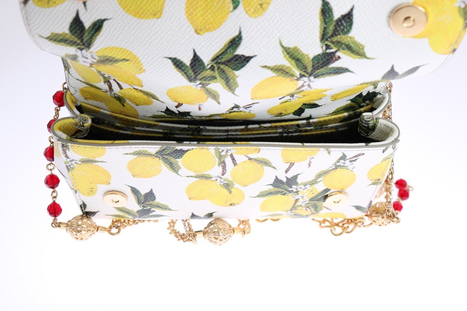 Purse SICILY Satchel White Lemon Print Leather Shoulder Clutch