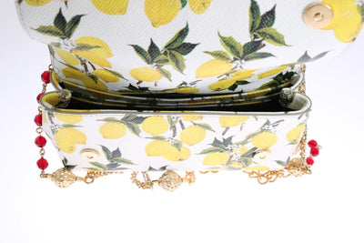 Purse SICILY Satchel White Lemon Print Leather Shoulder Clutch