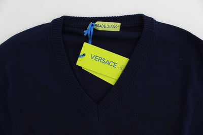 Blue Wool V-neck Sweater