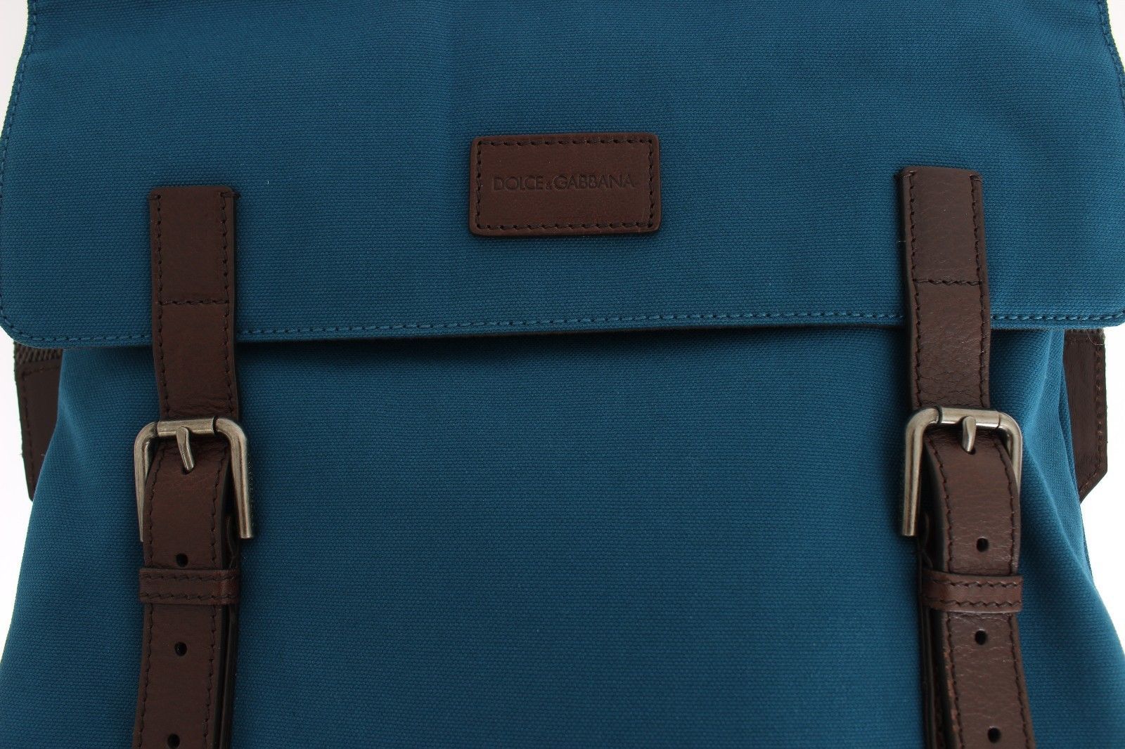 Blue Canvas Brown Leather Backpack Travel Bag