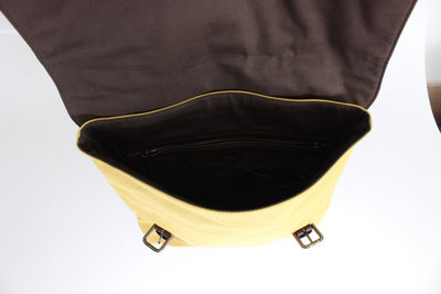 Yellow Canvas Brown Leather Backpack Travel Bag