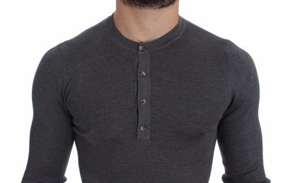 Gray Silk Henley Button Sweater