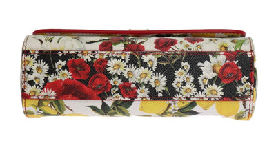 Purse SICILY Satchel White Lemon Print Leather Clutch