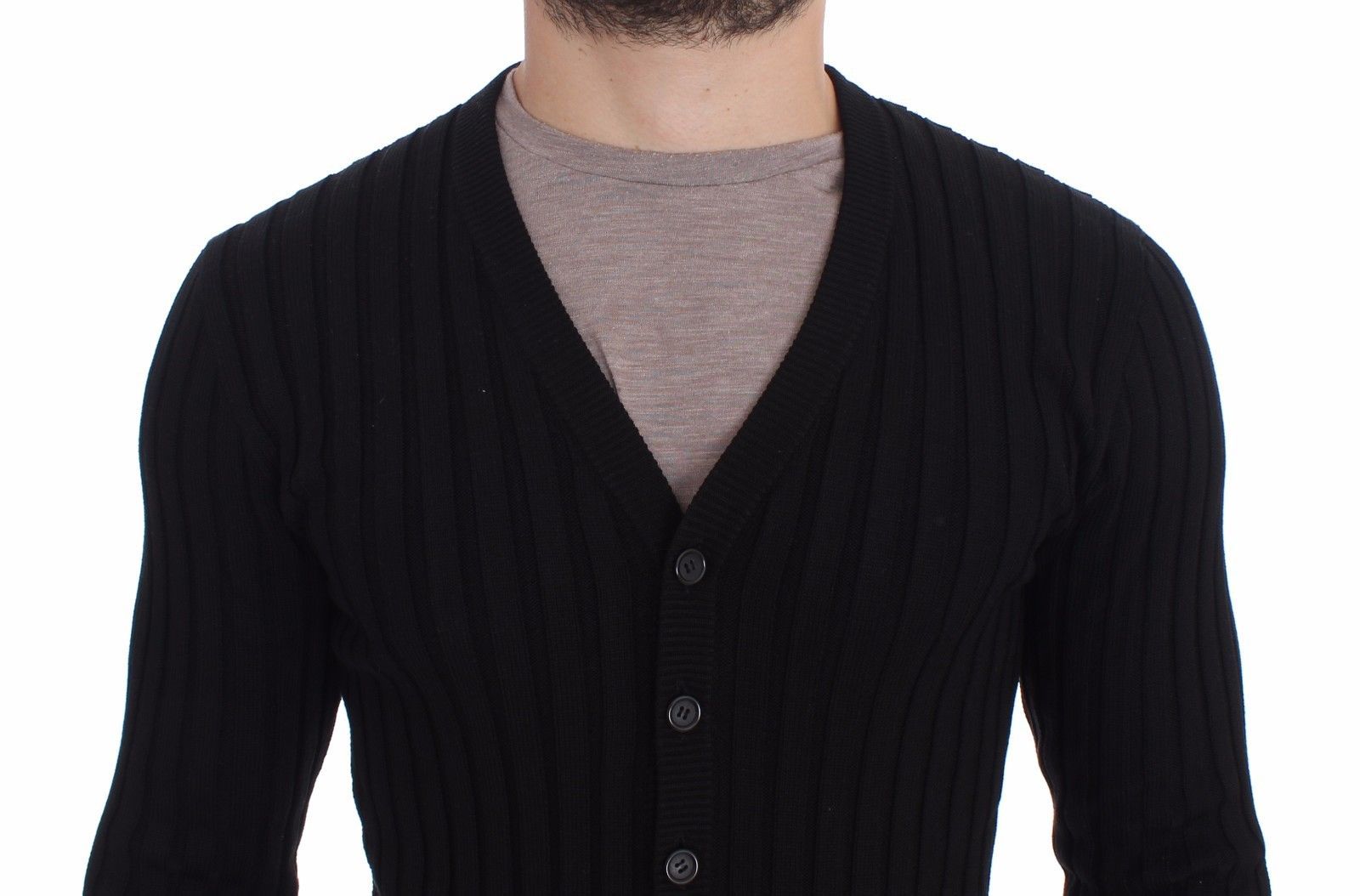 Black Silk Stretch Cardigan Sweater