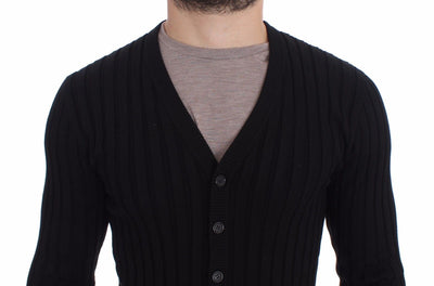 Black Silk Stretch Cardigan Sweater