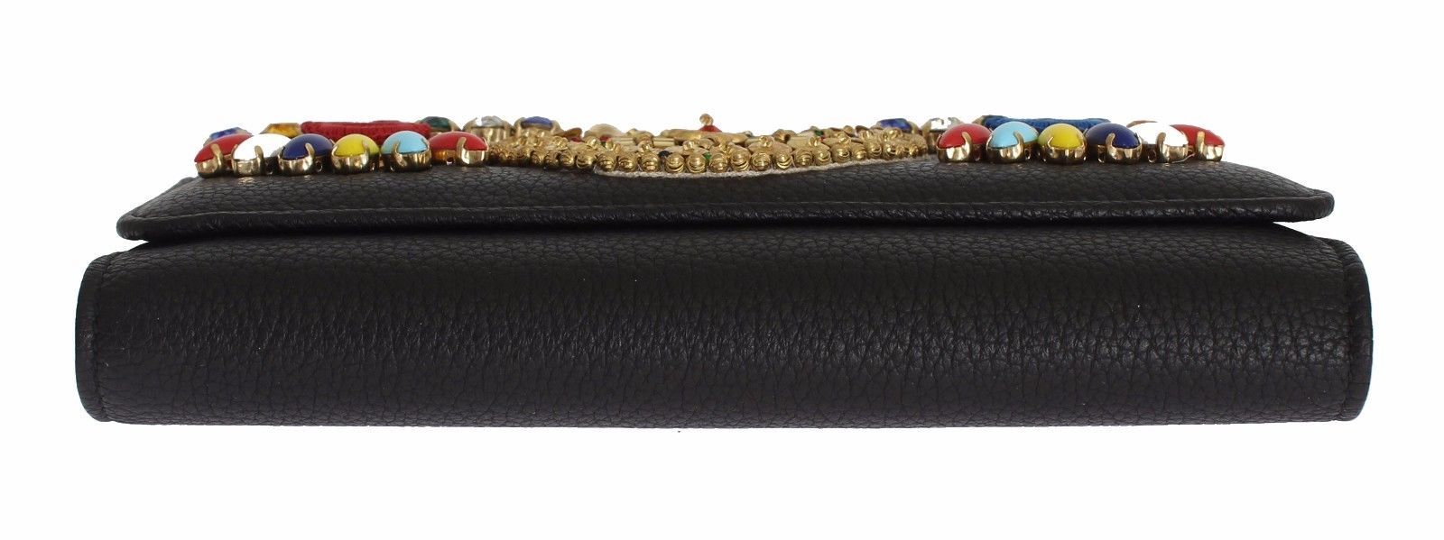 Purse VON Black Leather Crystal Carretto POM POM