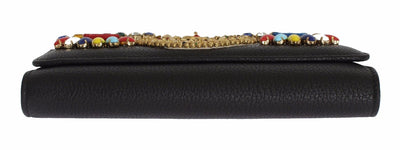 Purse VON Black Leather Crystal Carretto POM POM