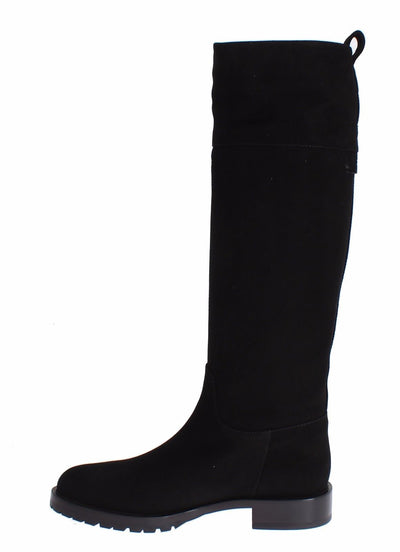 Black Suede Goatskin Flat Boots