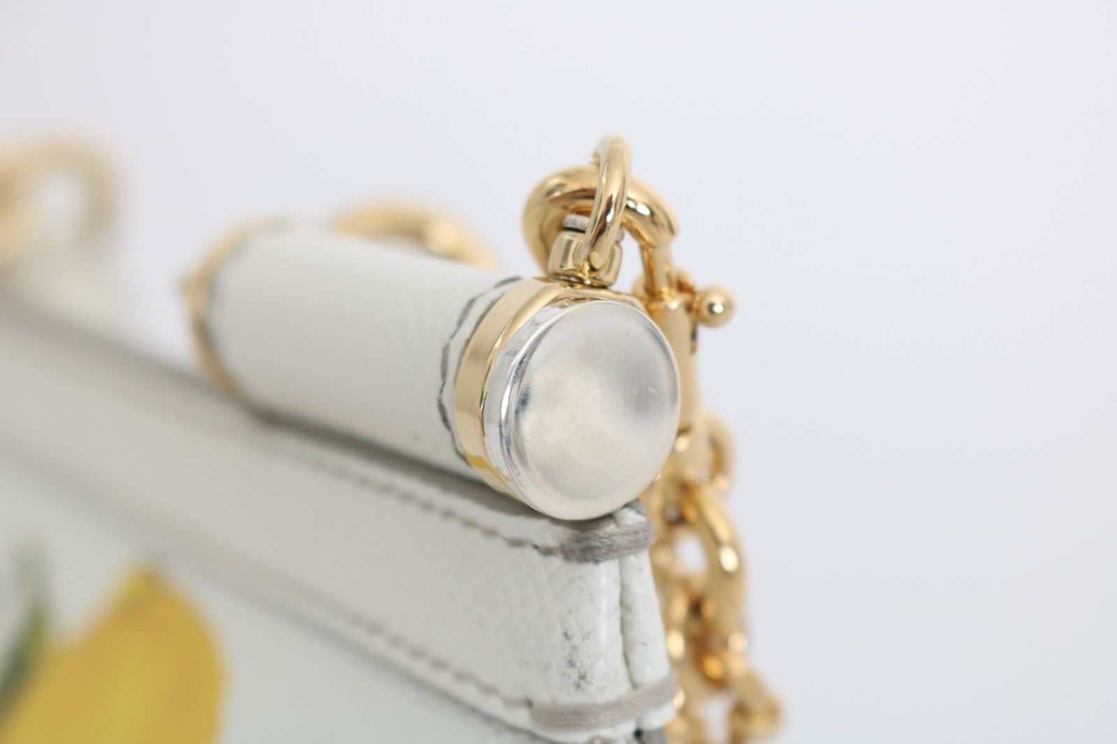 MISS SICILY Satchel White Lemon Print Leather Handbag