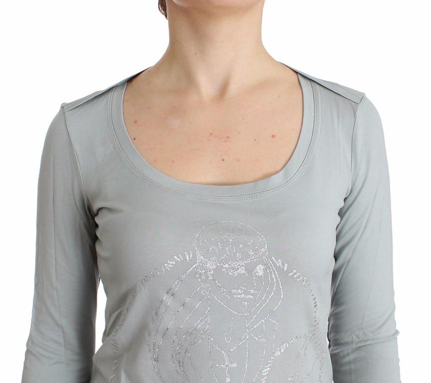 Gray jersey print top blouse