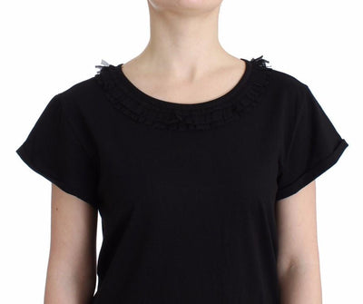Black Cotton Short Sleeved Top